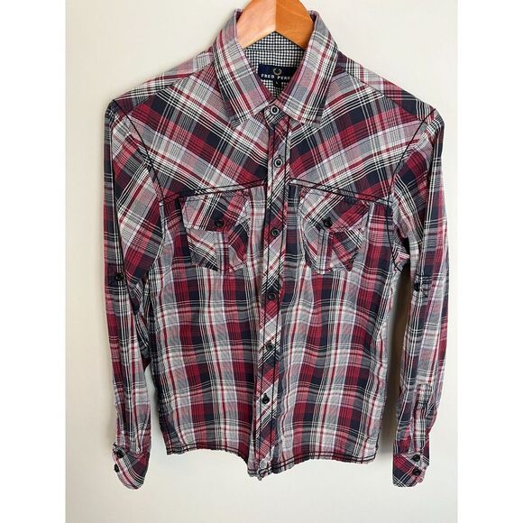 Fred Perry Red Black Plaid Button Down Long Sleeve Collared Shirt Men's L - Picture 2 of 11